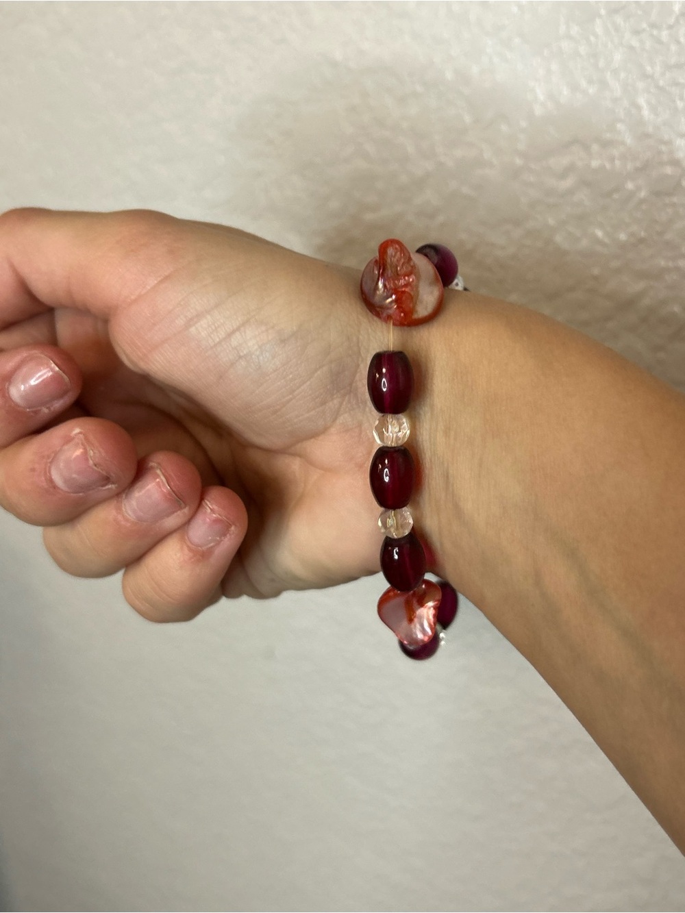 Handmade Burgundy & Clear Beaded Bracelet
